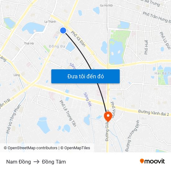 Nam Đồng to Đồng Tâm map