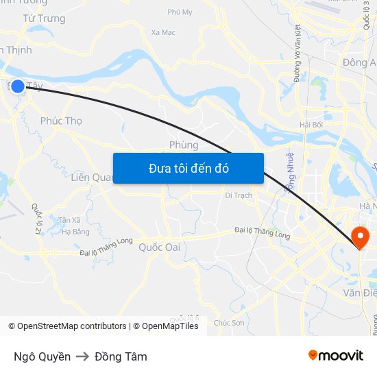 Ngô Quyền to Đồng Tâm map