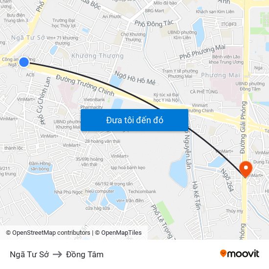 Ngã Tư Sở to Đồng Tâm map