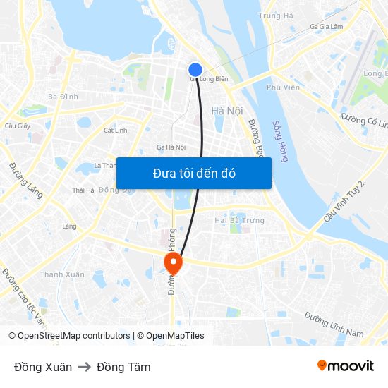 Đồng Xuân to Đồng Tâm map