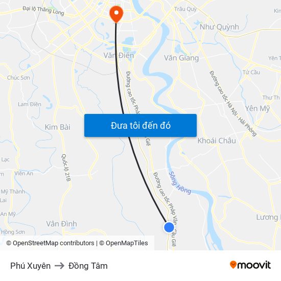 Phú Xuyên to Đồng Tâm map