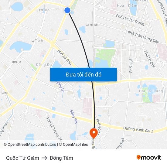 Quốc Tử Giám to Đồng Tâm map