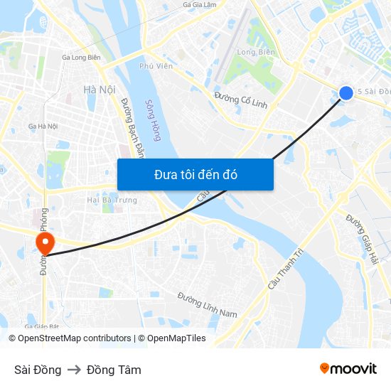 Sài Đồng to Đồng Tâm map