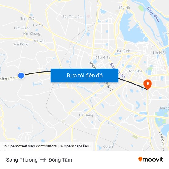 Song Phương to Đồng Tâm map