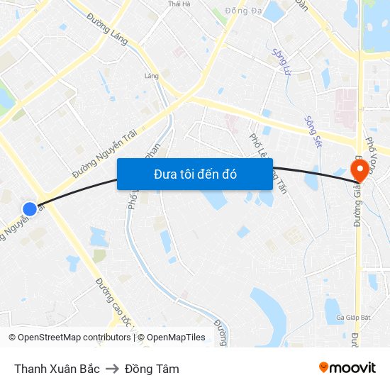 Thanh Xuân Bắc to Đồng Tâm map