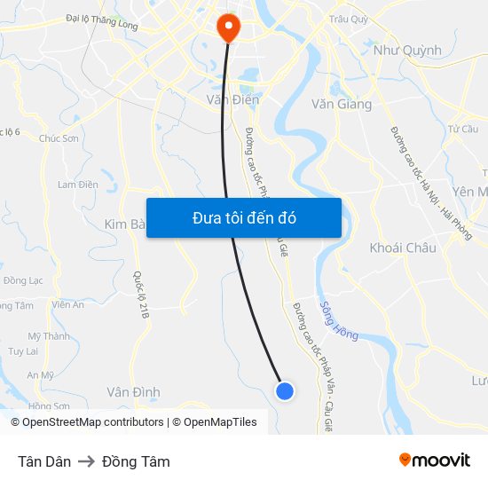 Tân Dân to Đồng Tâm map
