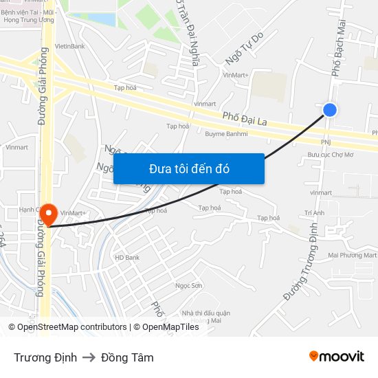 Trương Định to Đồng Tâm map