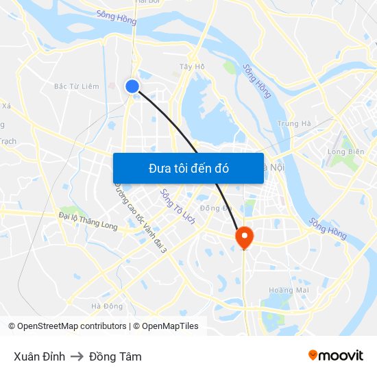 Xuân Đỉnh to Đồng Tâm map
