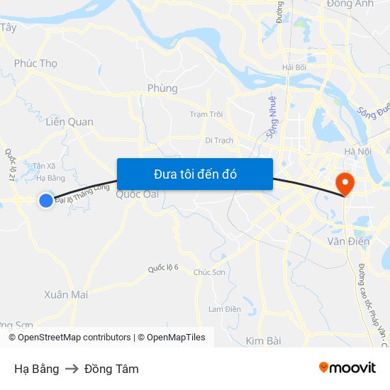 Hạ Bằng to Đồng Tâm map