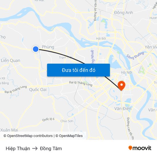 Hiệp Thuận to Đồng Tâm map