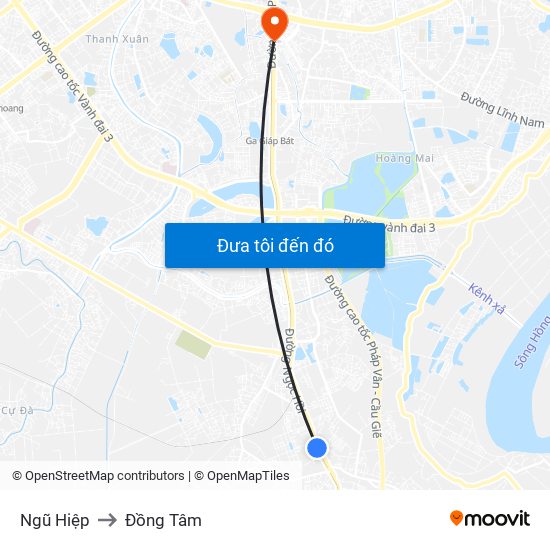 Ngũ Hiệp to Đồng Tâm map