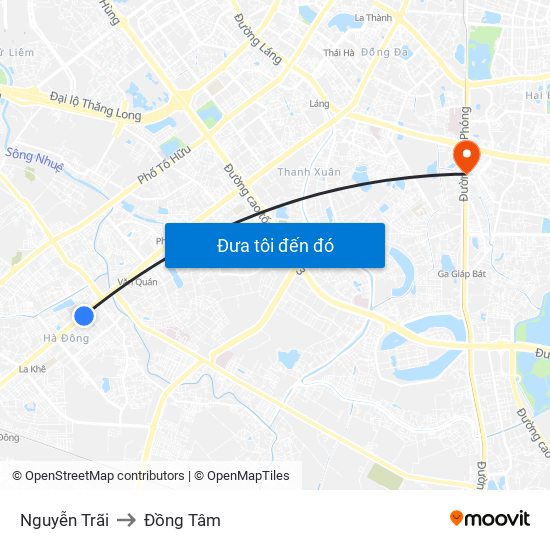 Nguyễn Trãi to Đồng Tâm map