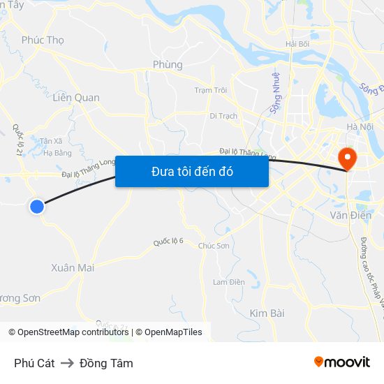 Phú Cát to Đồng Tâm map
