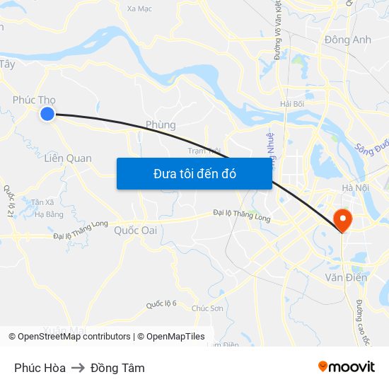 Phúc Hòa to Đồng Tâm map