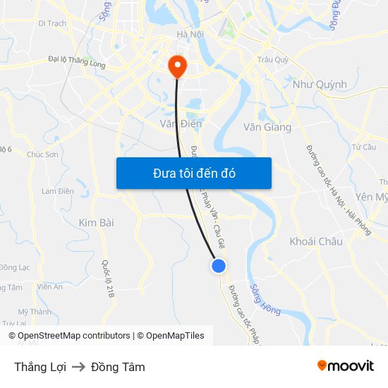 Thắng Lợi to Đồng Tâm map