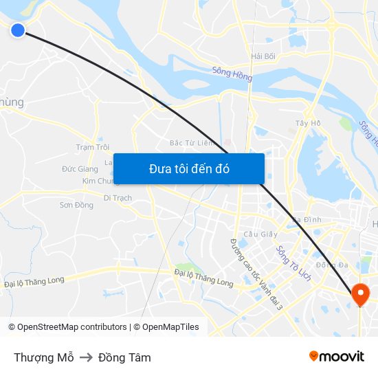 Thượng Mỗ to Đồng Tâm map