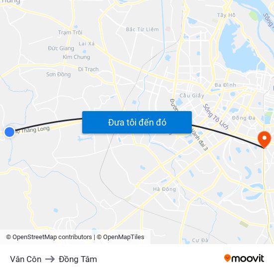 Vân Côn to Đồng Tâm map