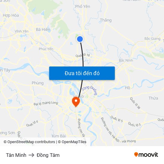 Tân Minh to Đồng Tâm map