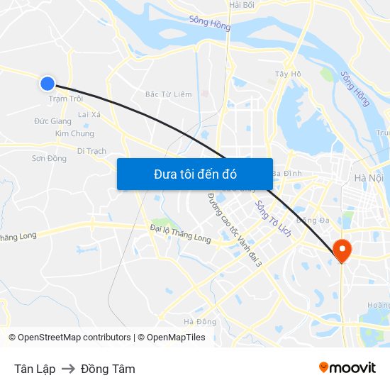 Tân Lập to Đồng Tâm map