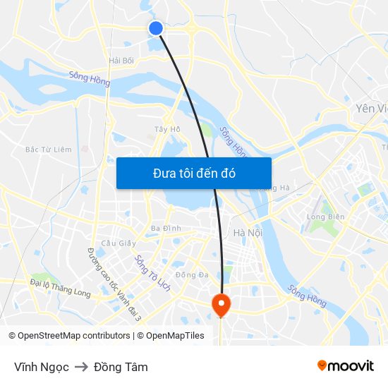 Vĩnh Ngọc to Đồng Tâm map