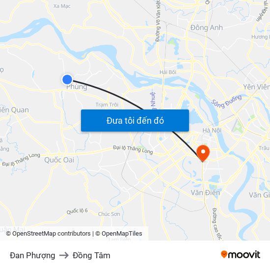 Đan Phượng to Đồng Tâm map