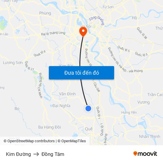Kim Đường to Đồng Tâm map