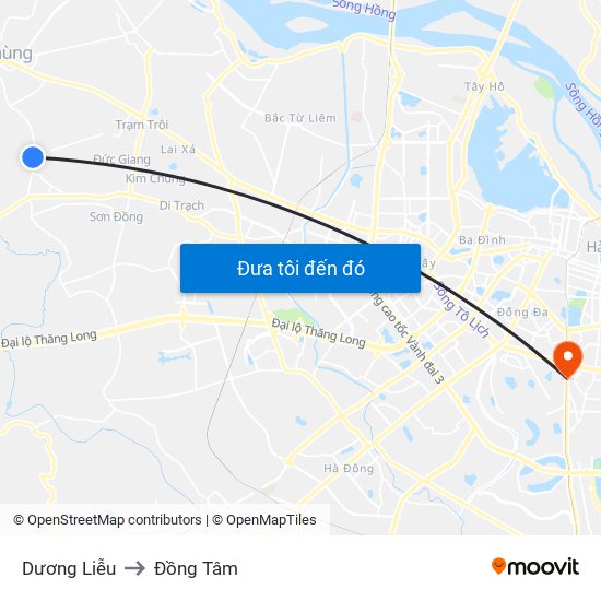 Dương Liễu to Đồng Tâm map