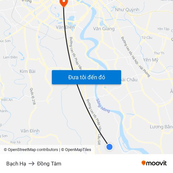 Bạch Hạ to Đồng Tâm map