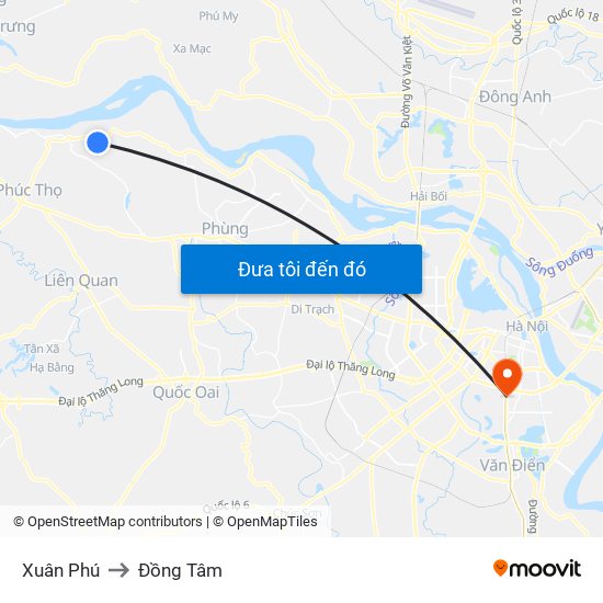 Xuân Phú to Đồng Tâm map