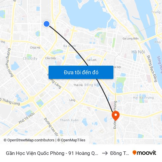 Gần Học Viện Quốc Phòng - 91 Hoàng Quốc Việt to Đồng Tâm map