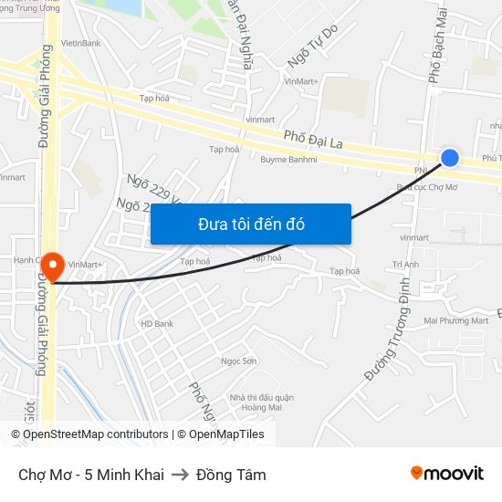 Chợ Mơ - 5 Minh Khai to Đồng Tâm map