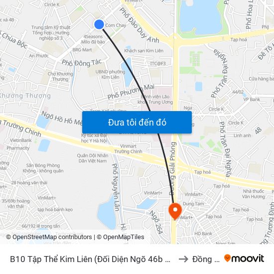 B10 Tập Thể Kim Liên (Đối Diện Ngõ 46b Phạm Ngọc Thạch) to Đồng Tâm map