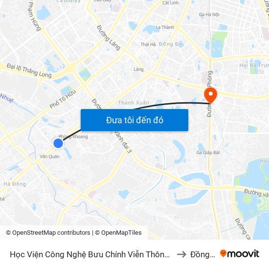 Học Viện Công Nghệ Bưu Chính Viễn Thông - Trần Phú (Hà Đông) to Đồng Tâm map