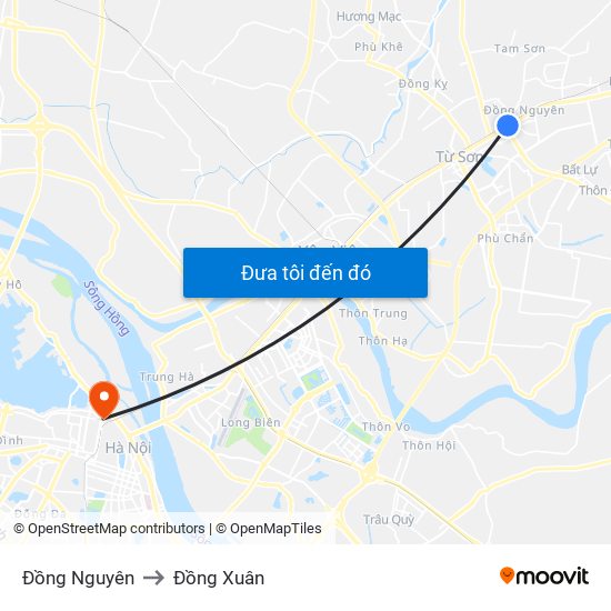 Đồng Nguyên to Đồng Xuân map