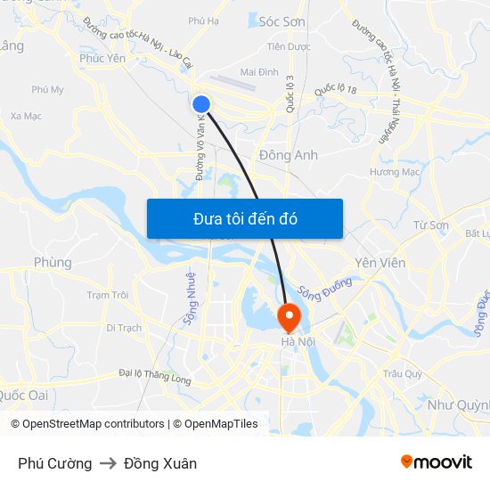 Phú Cường to Đồng Xuân map