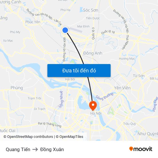Quang Tiến to Đồng Xuân map
