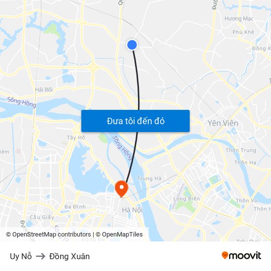 Uy Nỗ to Đồng Xuân map