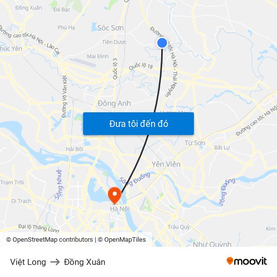 Việt Long to Đồng Xuân map