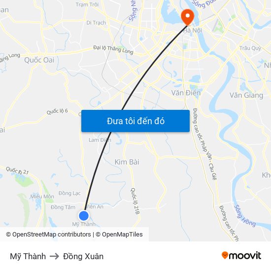 Mỹ Thành to Đồng Xuân map