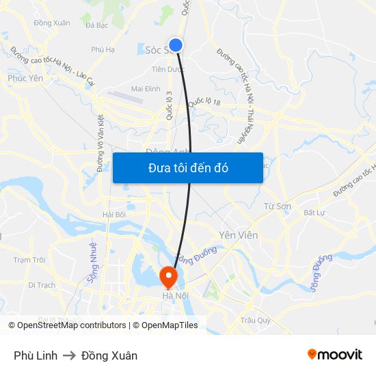 Phù Linh to Đồng Xuân map