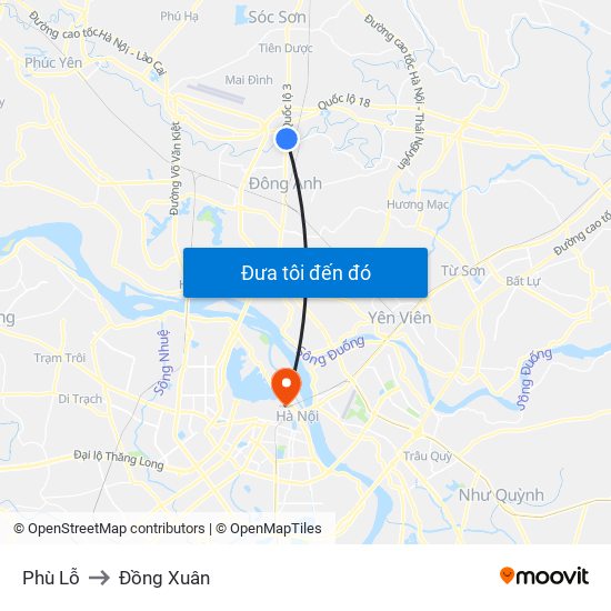 Phù Lỗ to Đồng Xuân map