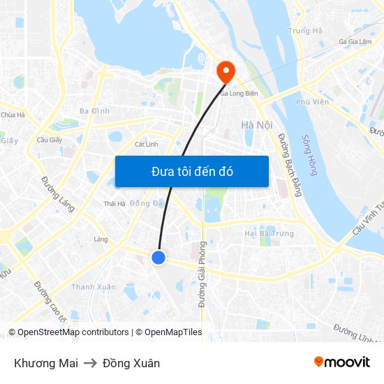 Khương Mai to Đồng Xuân map