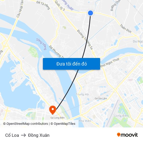 Cổ Loa to Đồng Xuân map
