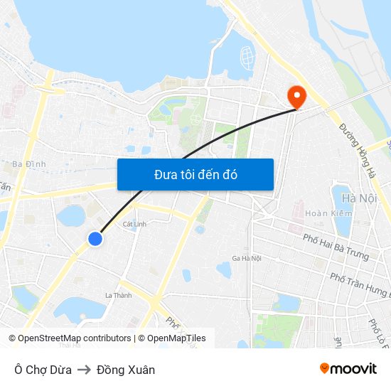 Ô Chợ Dừa to Đồng Xuân map