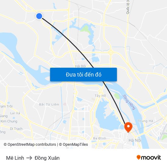Mê Linh to Đồng Xuân map
