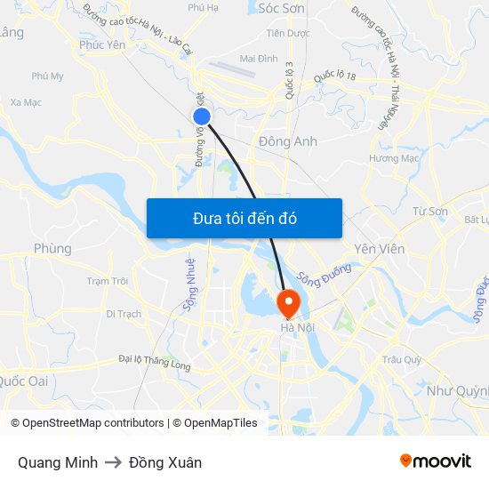 Quang Minh to Đồng Xuân map