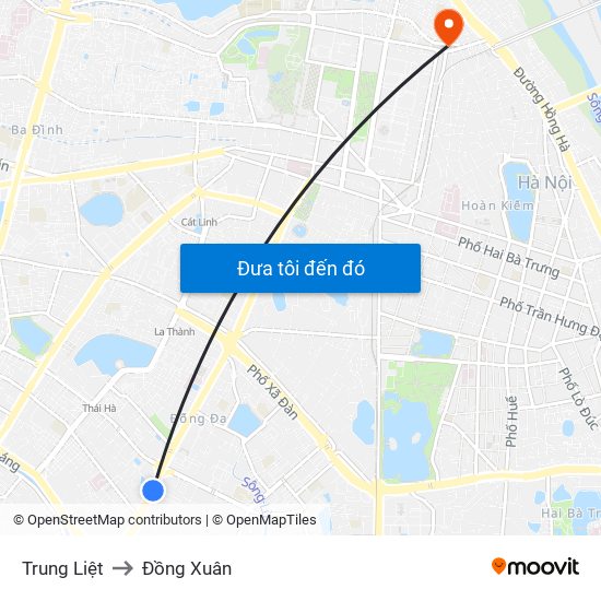 Trung Liệt to Đồng Xuân map