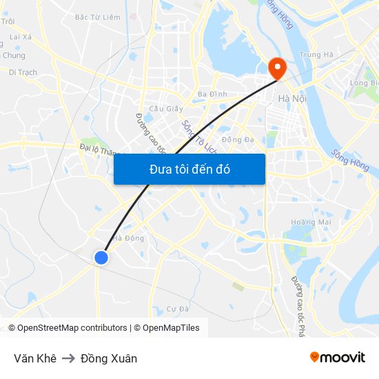 Văn Khê to Đồng Xuân map