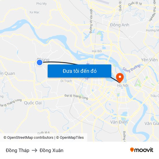 Đồng Tháp to Đồng Xuân map