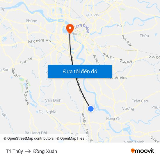 Tri Thủy to Đồng Xuân map